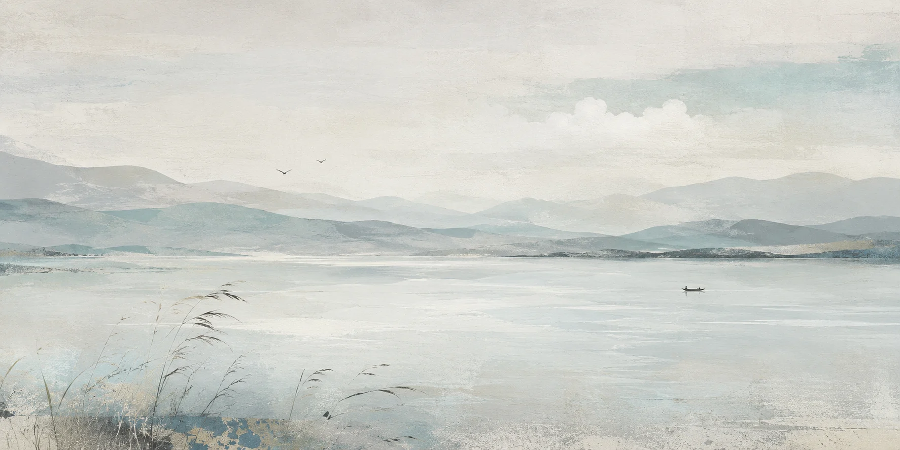 雨后浅湖，肌理地平线风格的空间挂画作品