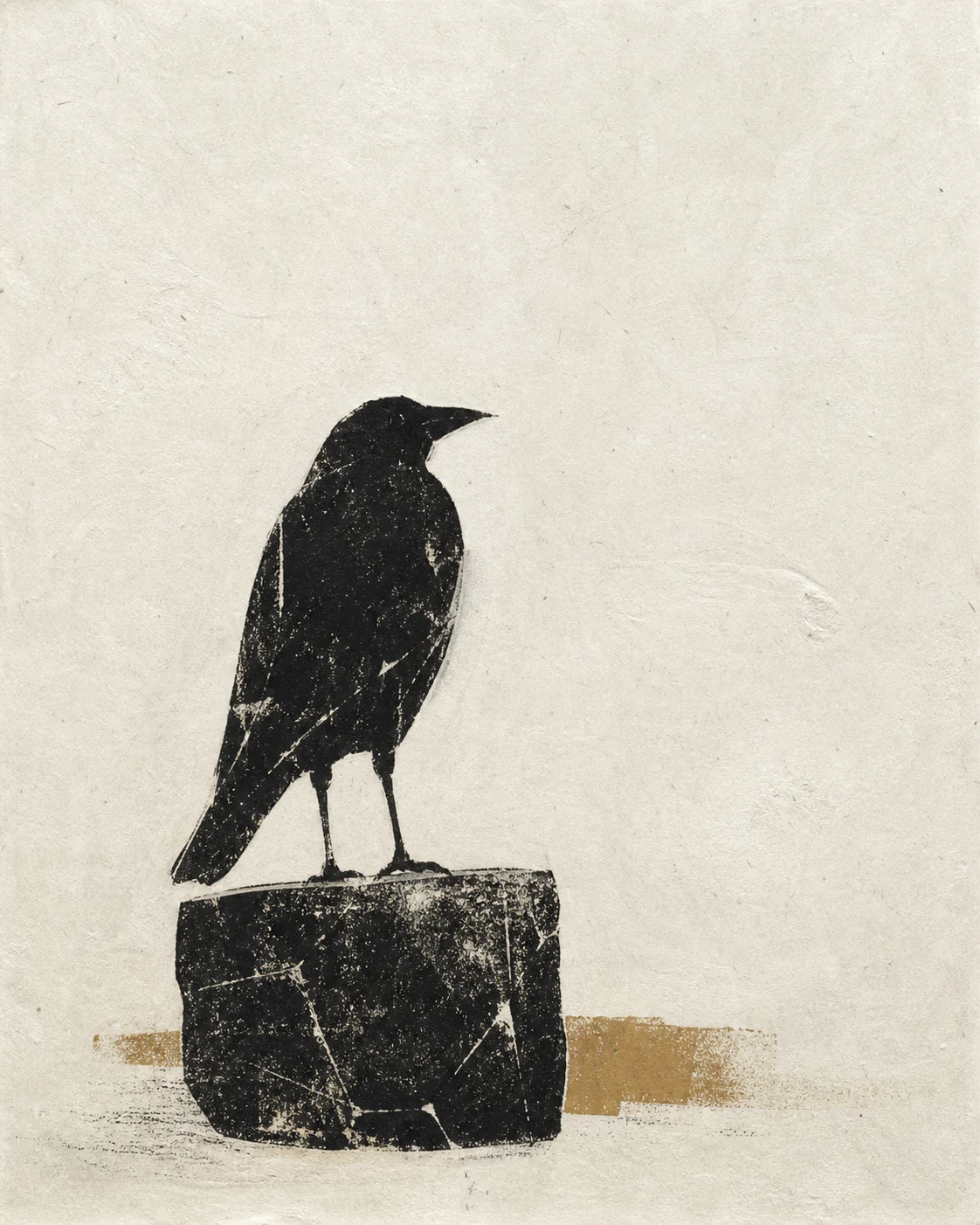 石上黑鸟,侘寂静物风格的空间挂画作品