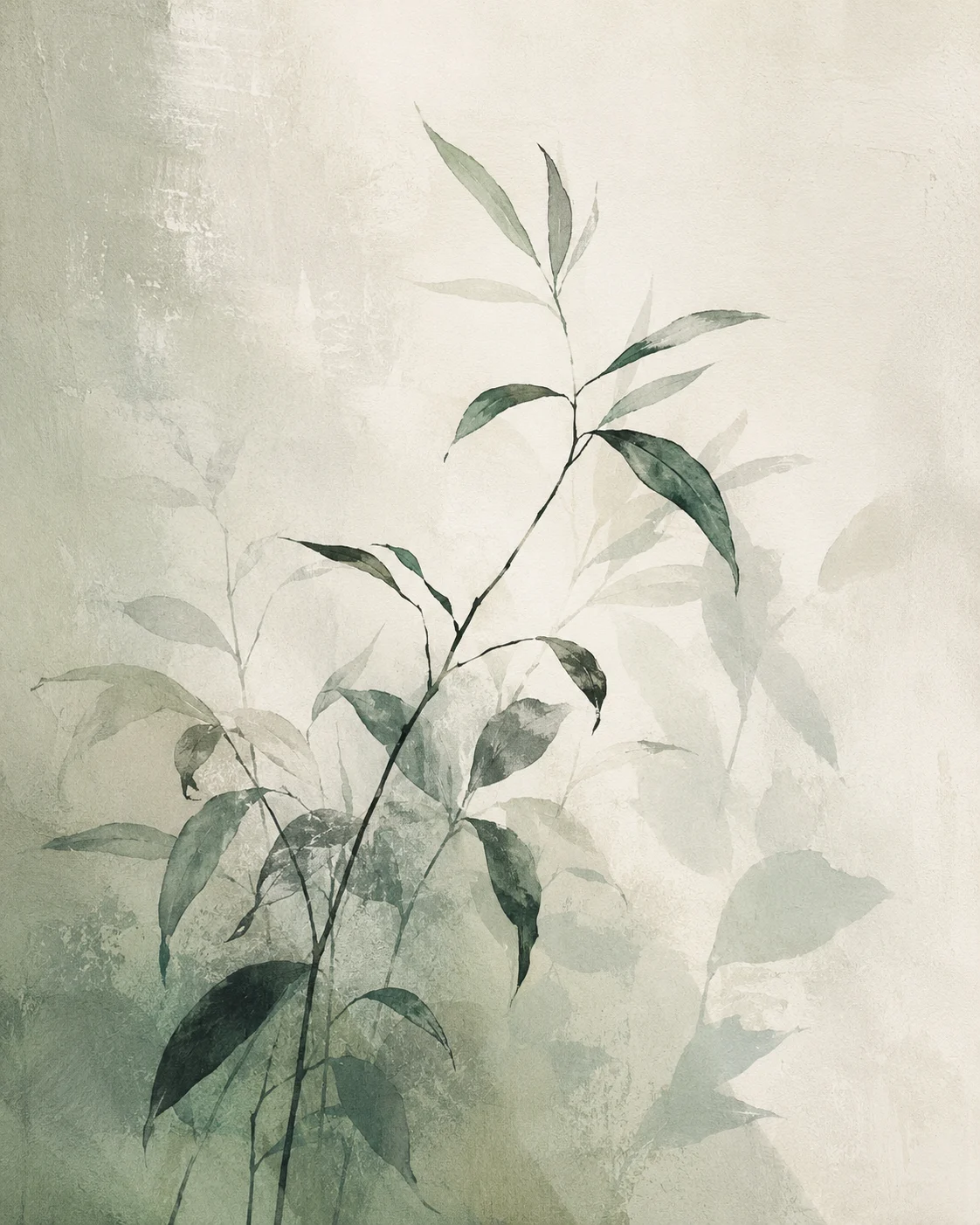淡叶，柔性植物风格的空间挂画作品