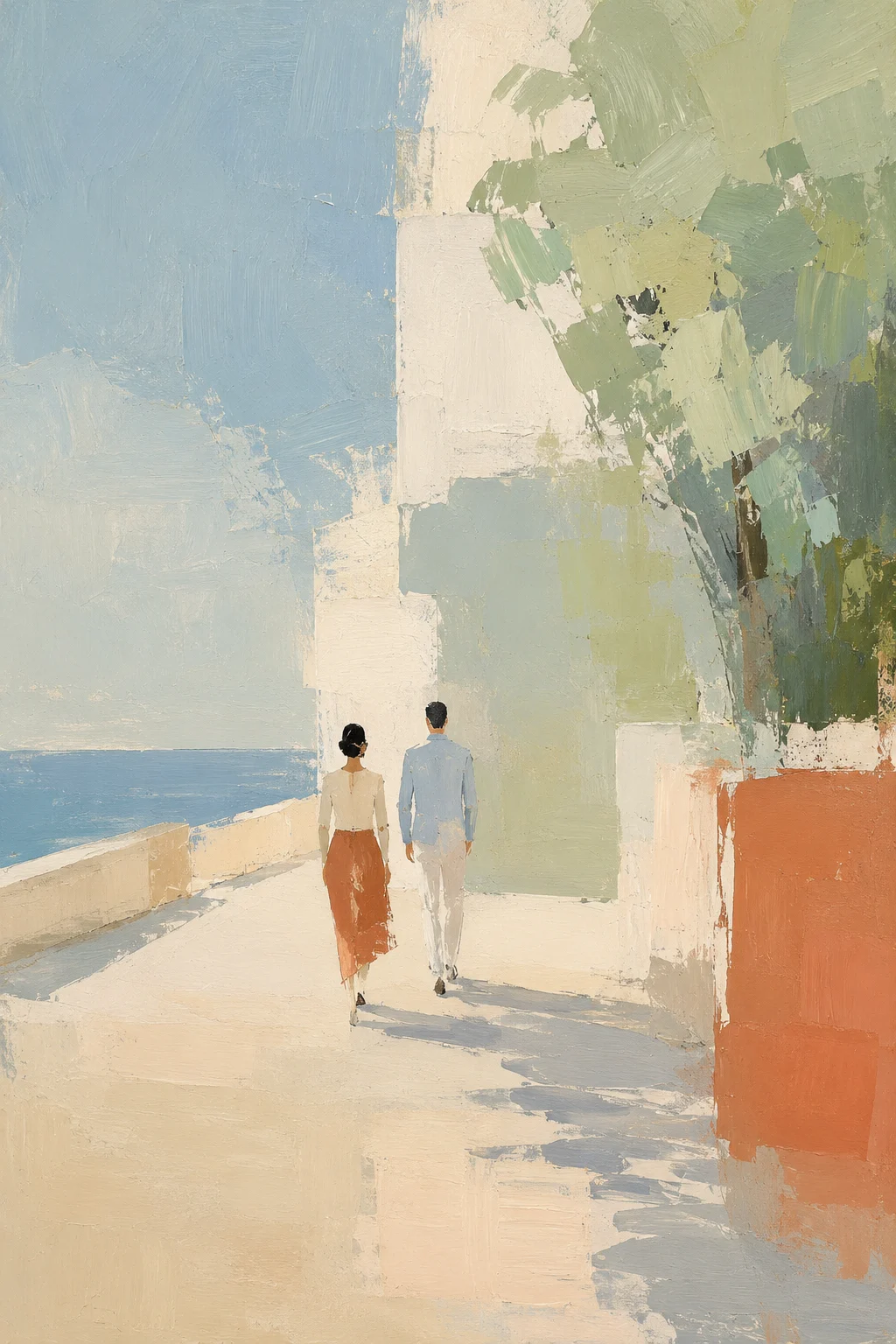 海边散步，日光地中海风格的空间挂画作品