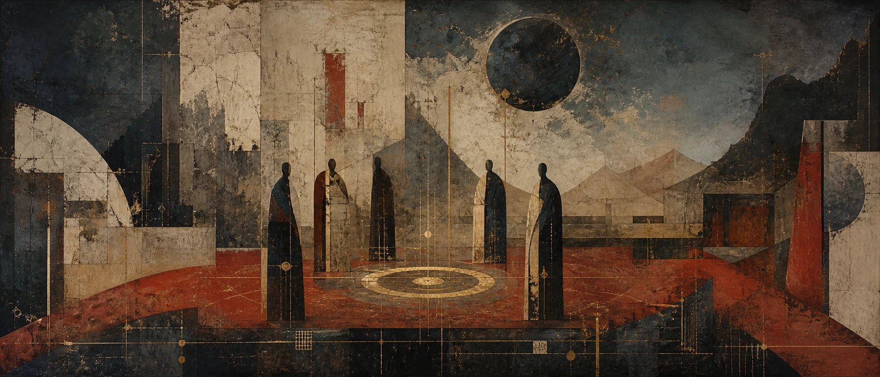 日食红城,几何焦点风格的空间挂画作品