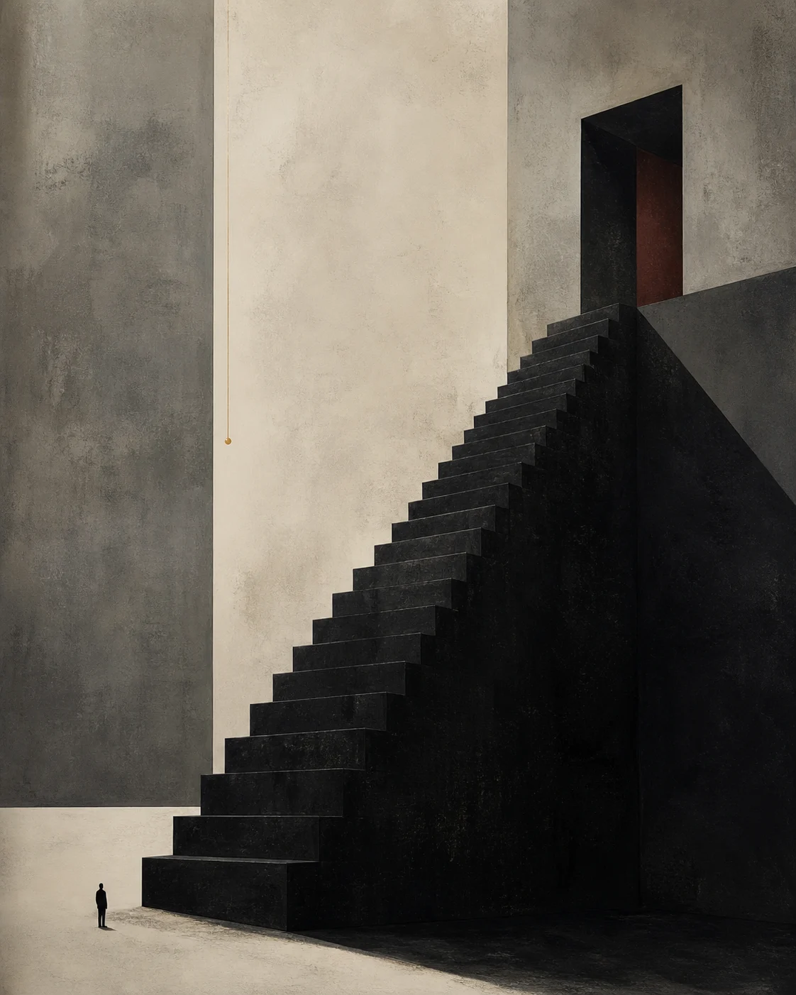 黑阶红门,静默建筑风格的空间挂画作品