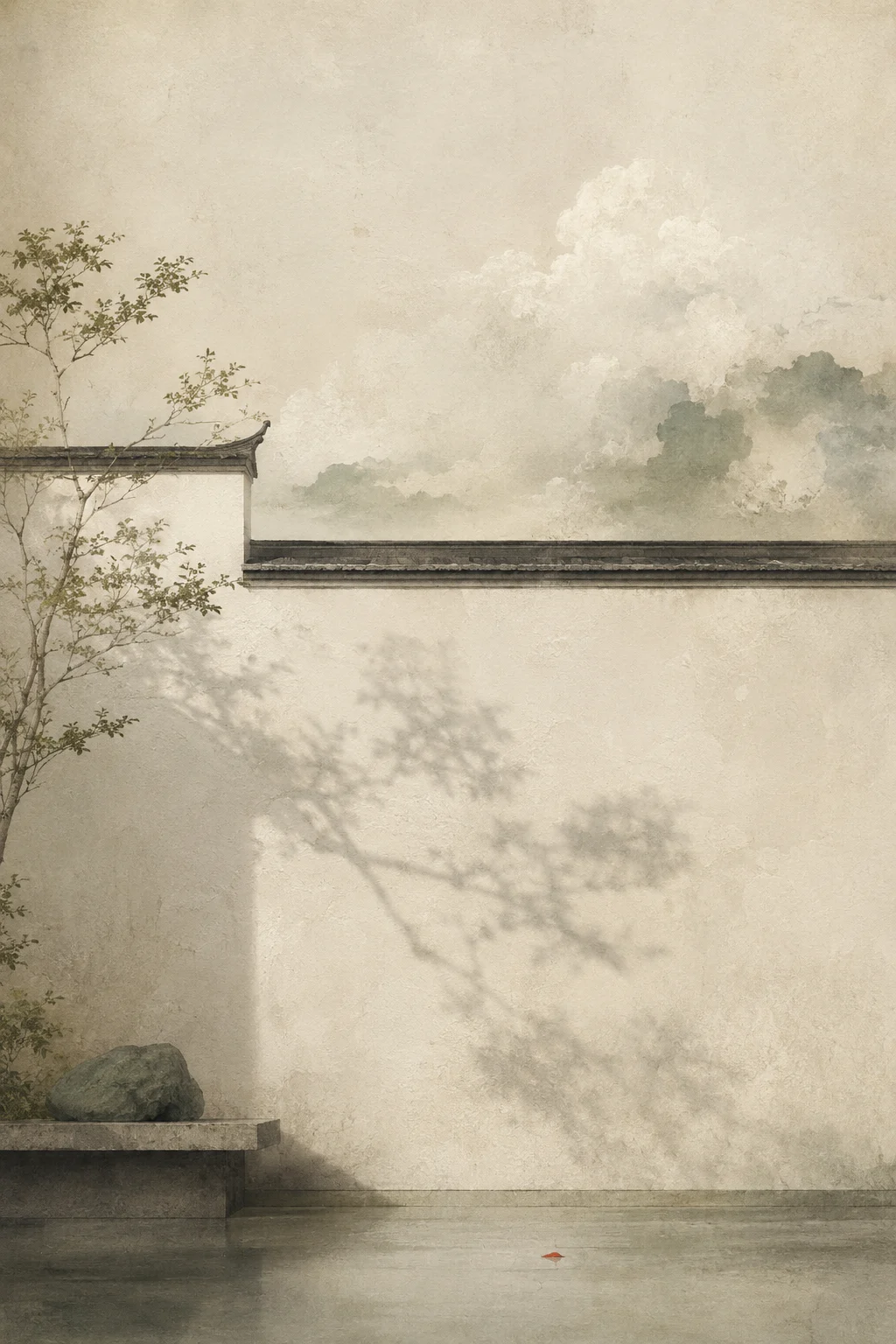 园边白墙,静默建筑风格的空间挂画作品